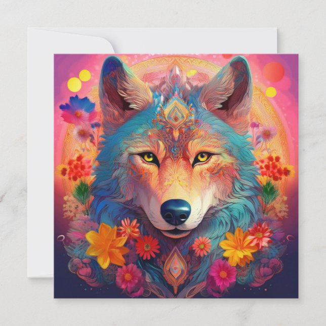 AI Blume Wolf Feiertagskarte (Vorderseite)