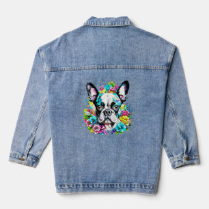 Ai Boston Terrier umgeben von Blume Jeansjacke