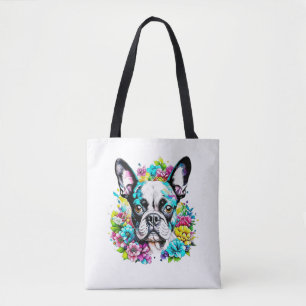Ai Boston Terrier umgeben von Blumen