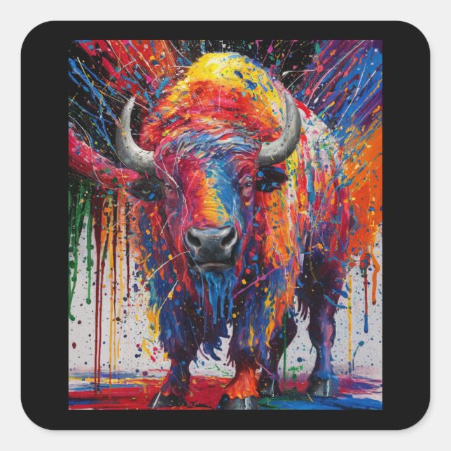 AI Buffalo Art Quadratischer Aufkleber (Vorderseite)