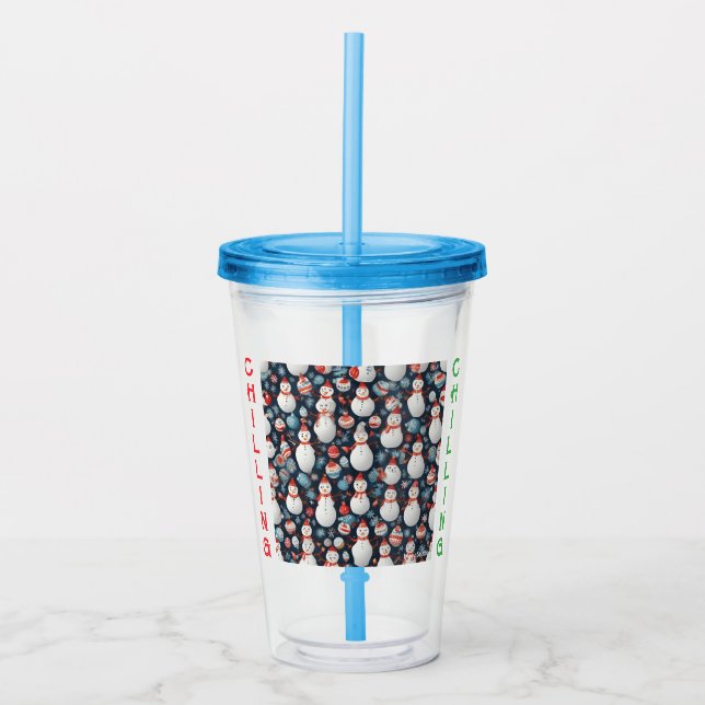 AI Chilling Snowman Pattern Acrylic Tumbler or Cup Acryltrinkbecher (Vorderseite)