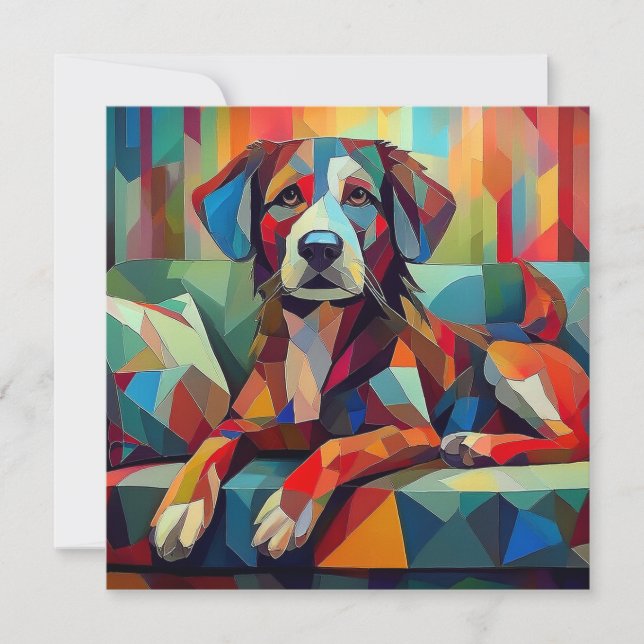 AI Cubism Dog Feiertagskarte (Vorderseite)