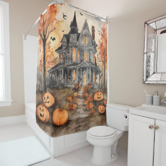 AI erzeugt Spooky Old House Halloween Duschvorhang