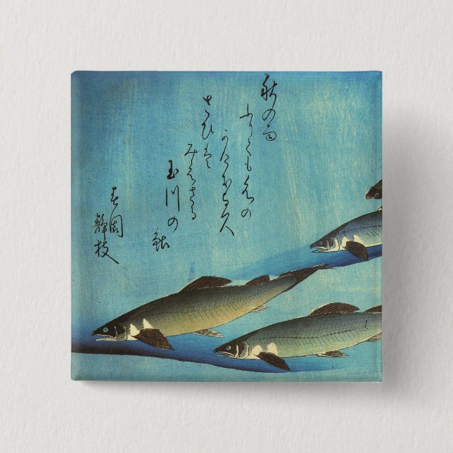Ai (Forelle) - Hiroshiges Farbiger Japanischer Fis Button (Vorderseite)