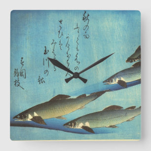 Ai (Forelle) - Hiroshiges farbiger japanischer Fis Quadratische Wanduhr