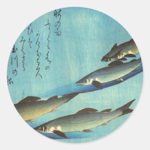 Ai (Forelle) - Hiroshiges Farbiger Japanischer Fis Runder Aufkleber