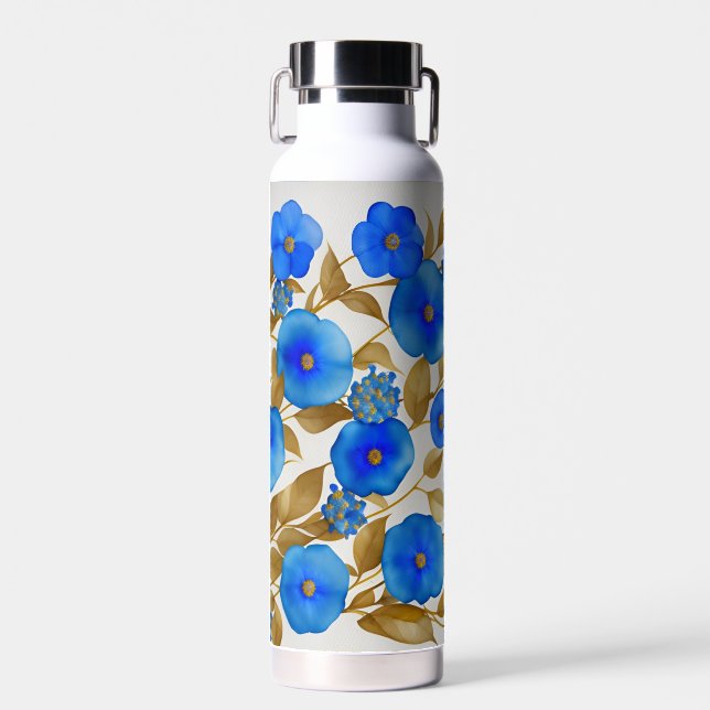 AI Generated Art *Blue Blumenmuster Design* Trinkflasche (Vorne)