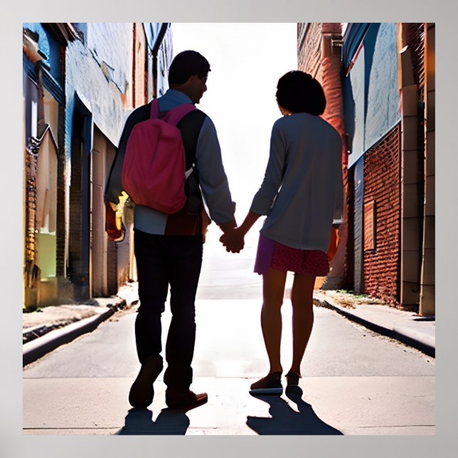 AI Generated Couple Holding Hands Urban Art Poster (Vorne)