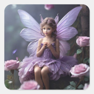 AI Generated Fairy in a Garden of Rose Quadratischer Aufkleber