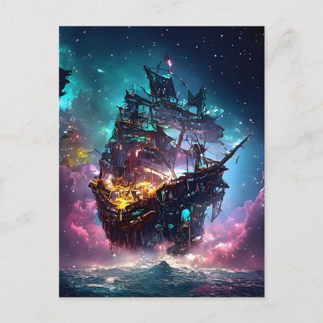 AI Generated Pirate Ship Postcard Postkarte (Vorderseite)