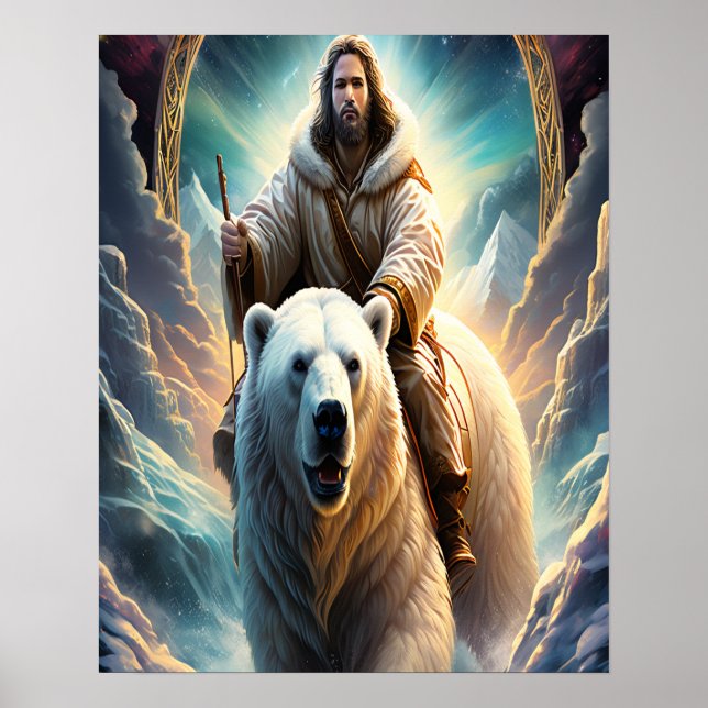 (AI generiert) Jesus auf einem Eisbär 20x16 Poster (Vorne)