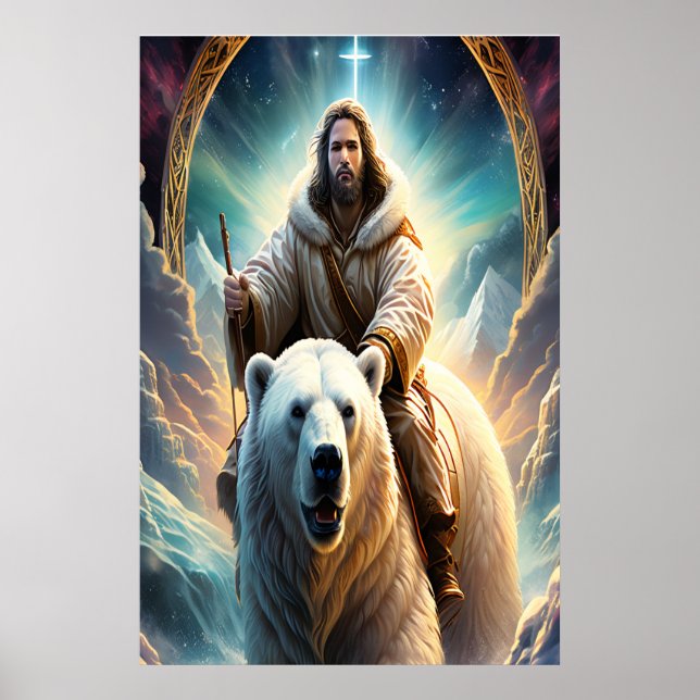 (AI generiert) Jesus auf einem Eisbärenplakat Poster (Vorne)