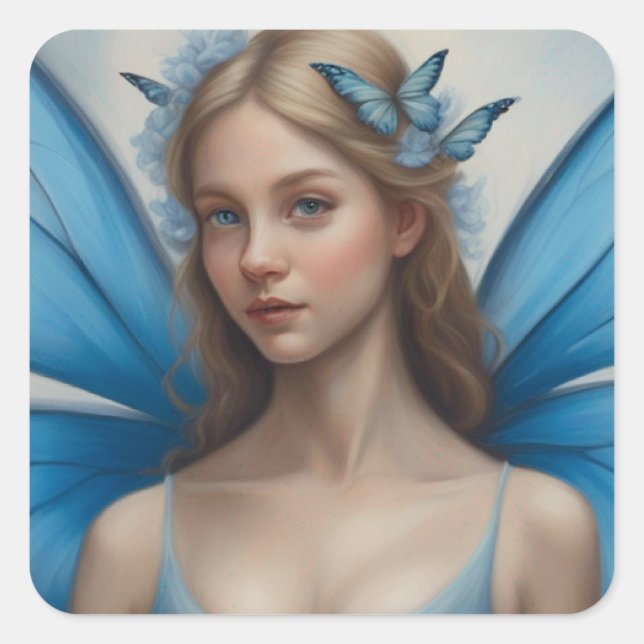 AI generierte Blue Butterfly Fairy Sticker (Vorderseite)