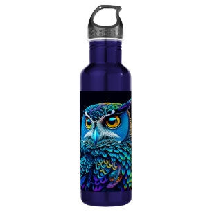 Ai generierte farbenfrohe Owl Edelstahlflasche