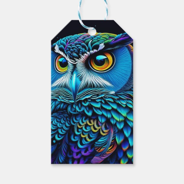 Ai generierte farbenfrohe Owl Geschenkanhänger (Vorderseite)