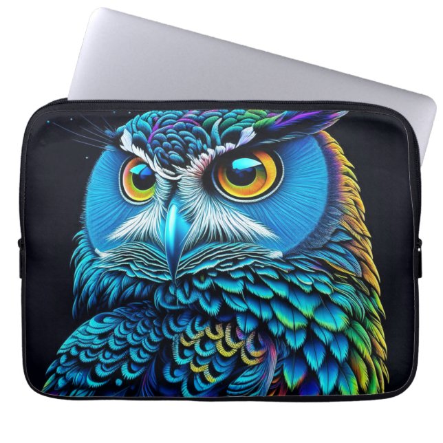 Ai generierte farbenfrohe Owl Laptopschutzhülle (Vorderseite)