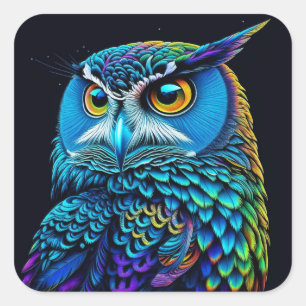 Ai generierte farbenfrohe Owl Quadratischer Aufkleber