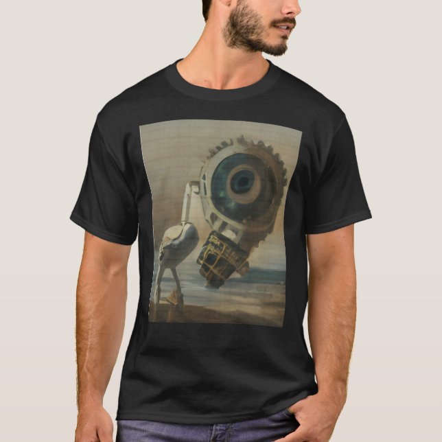 AI-generierte Roboter-Möwe, Ölmalerei Art Gra T-Shirt (Vorderseite)