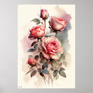 ai generierte rosa rosa Wandkunst Vintagen Stil Poster