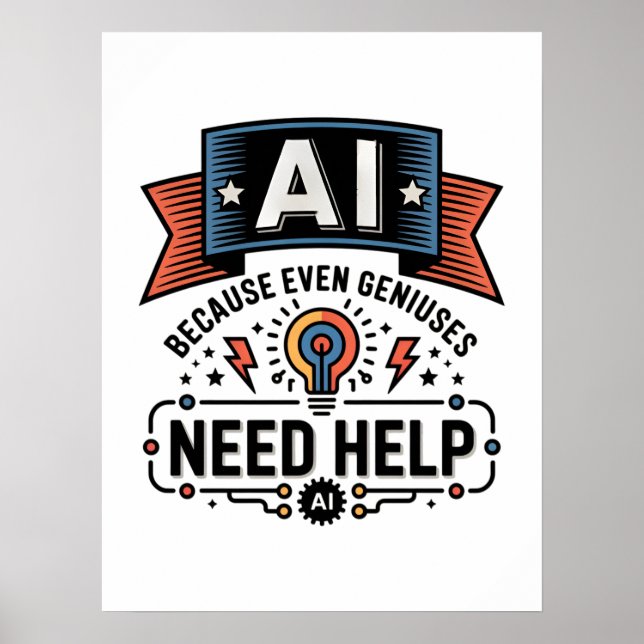 AI Genius Humor Tech Quote Design Poster (Vorne)