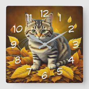 AI Graue Tabby-Katze   Quadratische Wanduhr