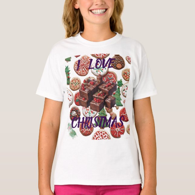 AI I Liebe Weihnachtskochtopf & Fudge Girls T - Sh T-Shirt (Vorderseite)