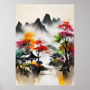 AI Ink Zeichnend Landschaftsposter Poster