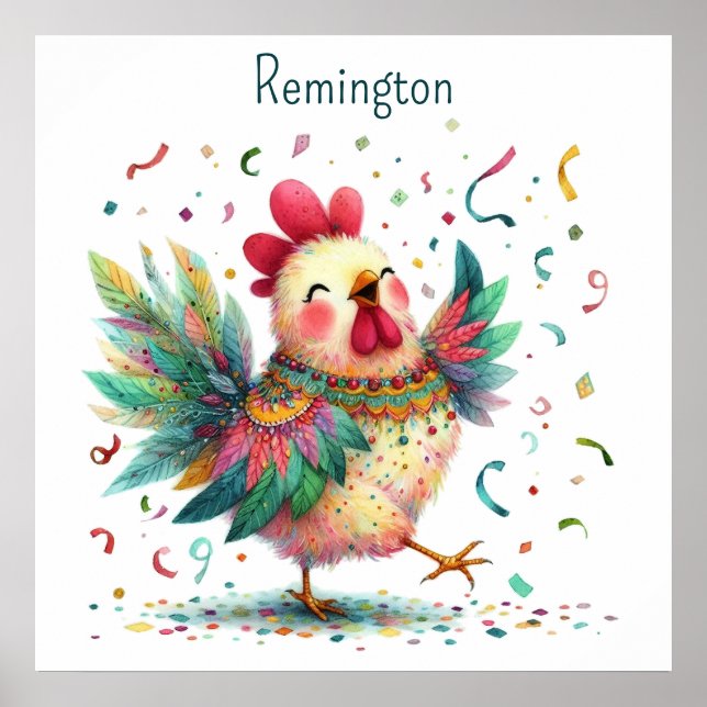 AI Kinderzimmer Art Folk Art Art Stift Huhn oder R Poster (Vorne)