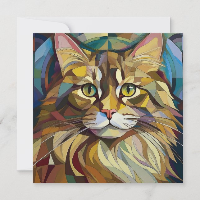 AI Kubism Cat Feiertagskarte (Vorderseite)