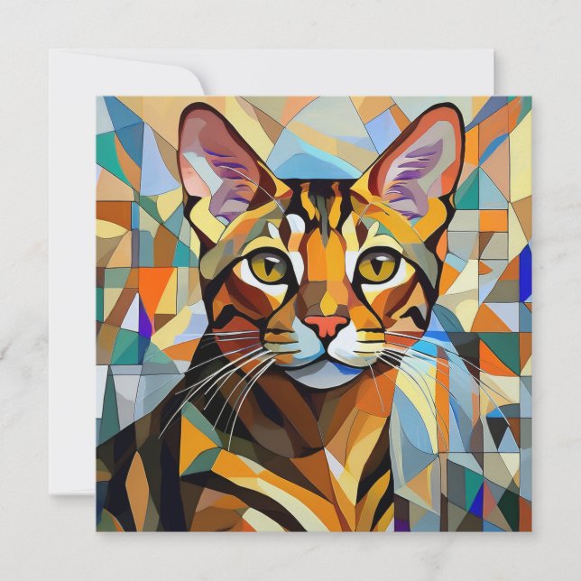 AI Kubism Cat Feiertagskarte (Vorderseite)