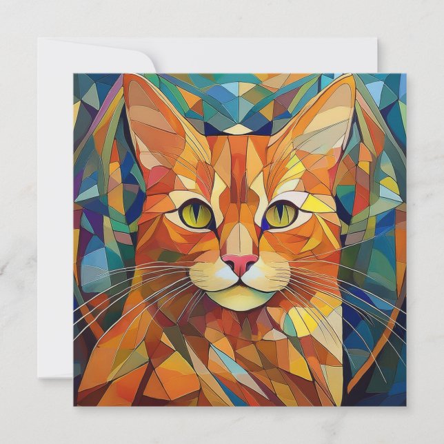 AI Kubism Cat Feiertagskarte (Vorderseite)
