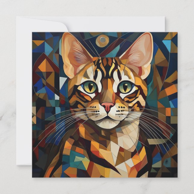 AI Kubism Cat Feiertagskarte (Vorderseite)