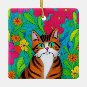 Ai-Kunstkatze mit fantastischen Blumen Weihnachten Keramikornament