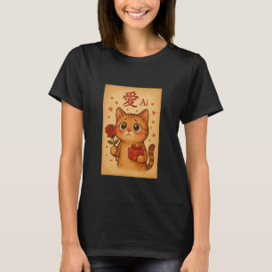 Ai Liebe - Niedliche Katze mit Rose und Geschenk T-Shirt