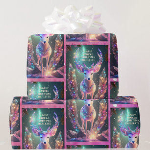 AI Magical Christmas Add Name Text Girl's Geschenk Geschenkpapier