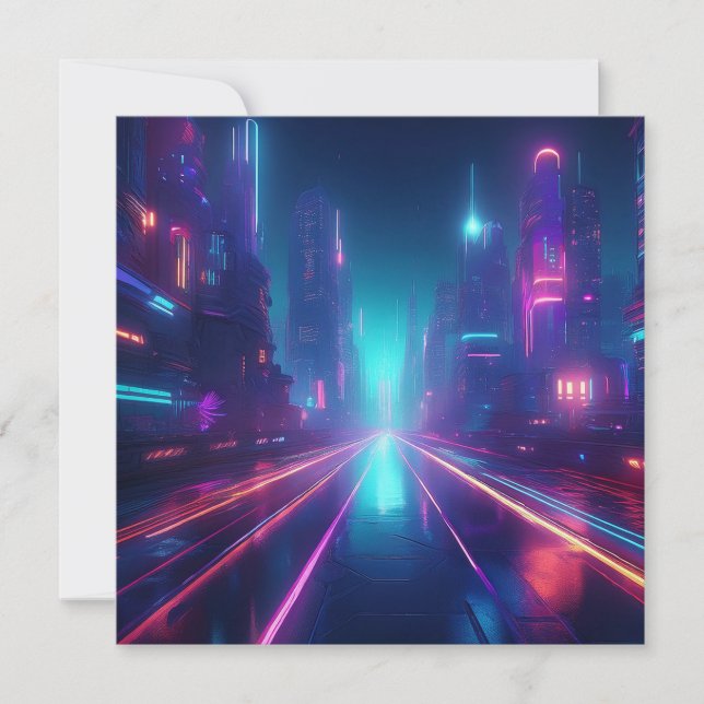 AI Neon City Feiertagskarte (Vorderseite)