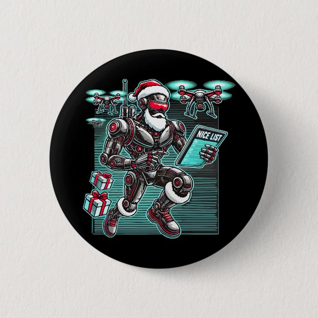 AI Powered Santa Robot mit Dronen und Weihnachten  Button (Vorderseite)