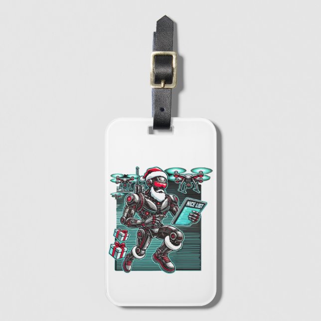 AI Powered Santa Robot mit Dronen und Weihnachten  Gepäckanhänger (Vorderseite Vertikal)