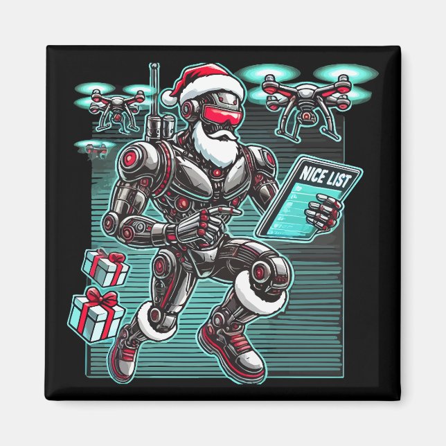 AI Powered Santa Robot mit Dronen und Weihnachten  Magnet (Vorne)