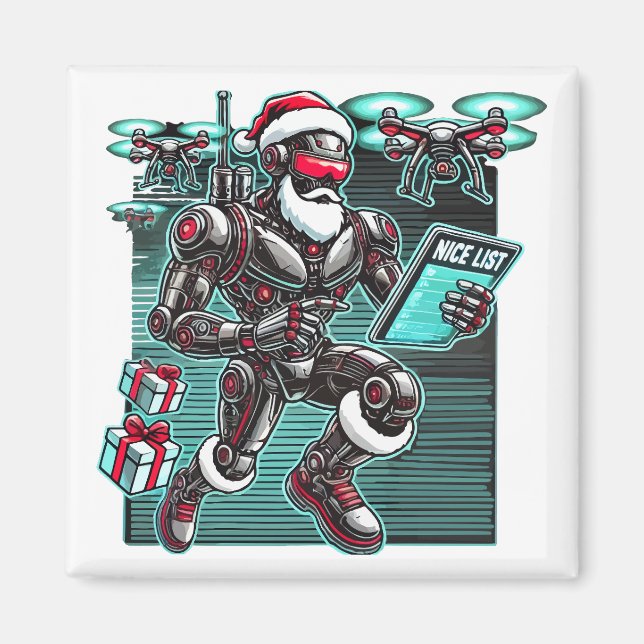 AI Powered Santa Robot mit Dronen und Weihnachten  Magnet (Vorne)