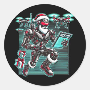 AI Powered Santa Robot mit Dronen und Weihnachten Runder Aufkleber
