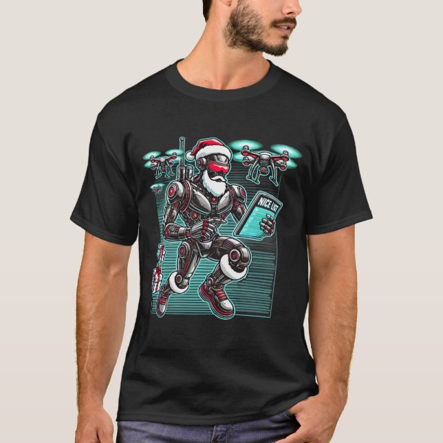 AI Powered Santa Robot mit Dronen und Weihnachten  T-Shirt (Vorderseite)