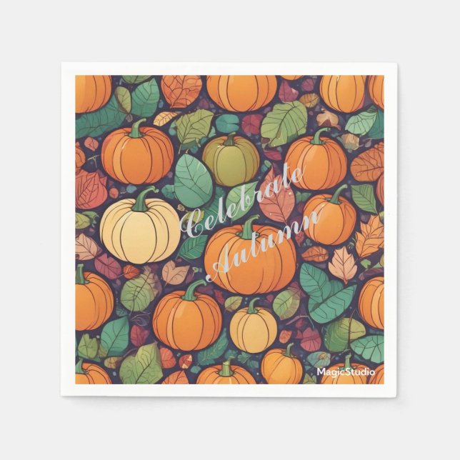 AI Pumpkin und Autumn Leaves Papier Napkins Serviette (Vorderseite)