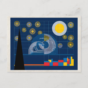 AI-Remix-Kunstwerk Bauhaus-Nachtsansicht Postkarte