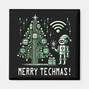 AI Robot mit Tech Christmas Tree - Merry Techmas Magnet
