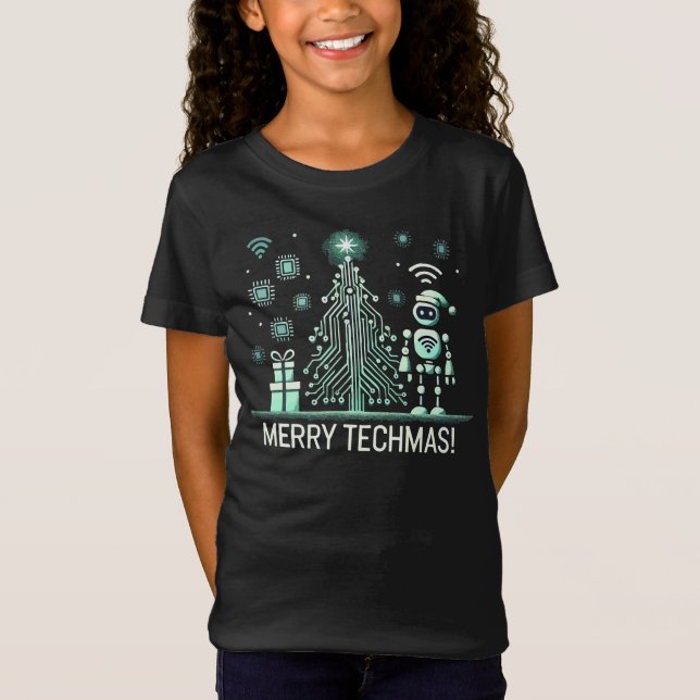 AI Robot mit Tech Christmas Tree - Merry Techmas T-Shirt