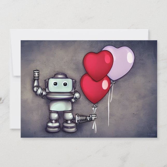 AI Robot Valentine Heart Balloons Feiertagskarte (Vorderseite)
