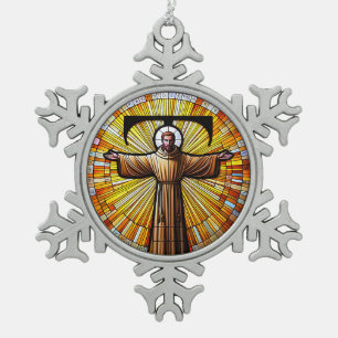 AI Saint Francis von Assisi als Franziskaner Tau 3 Schneeflocken Zinn-Ornament