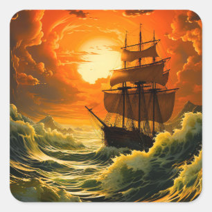 Ai Ship bei Sunset Quadratischer Aufkleber