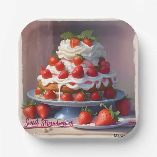 AI Sweet Strawberries Square Paper Plate Pappteller (Vorderseite)
